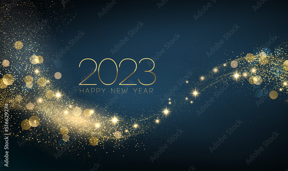 Poster 2023 new year abstract shiny color gold wave design element
