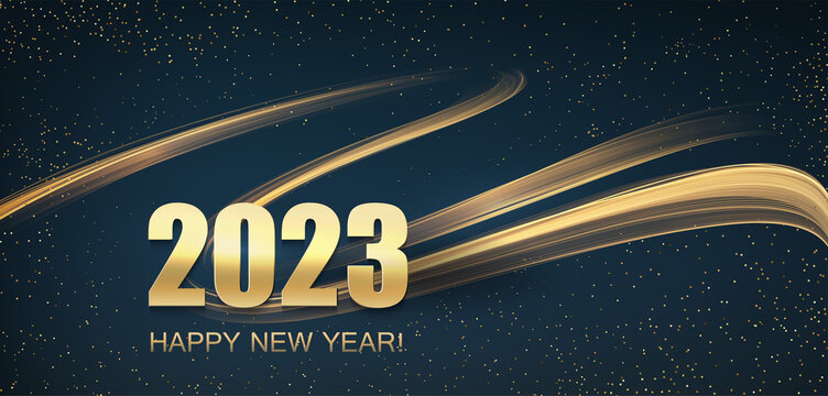 2023 New Year Abstract shiny color gold wave design element