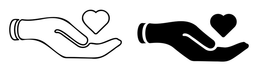 Hand holding heart shape. Flat and line art style. Charity and donation symbol. Vector illustration, EPS10