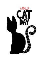 World cat day. Great purr day. Vector illustration in honor of the celebration of the international day of cats. Congratulatory card for cat lovers. Logo, label, emblem for the holiday of cats