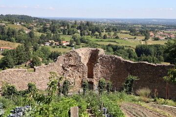 Fototapeta na wymiar Ruines du chateau médiéval, village de Saint Haon Le Chatel, département de la Loire, France