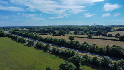 Fototapeta na wymiar Aerial view of farmers fields and A10 motorway