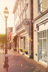 Romantic stroll on Main Street in historic downtown Annapolis, Maryland, USA. Typical picturesque...