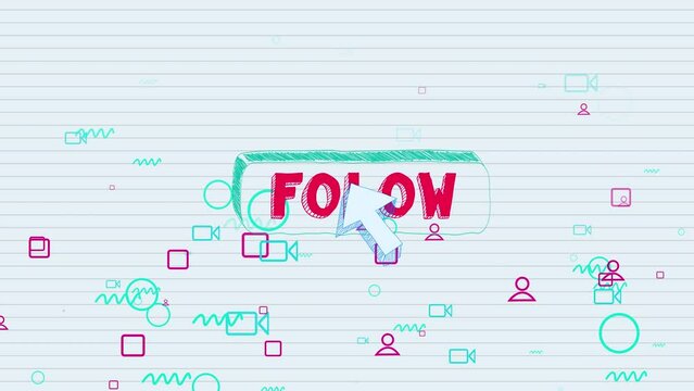 Follow, the button is drawn on a notebook sheet.