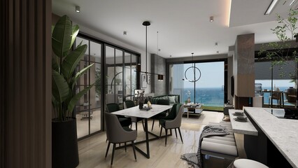 apartamento de lujo con vistas al mar y cocina con isla y salon con chimenea  © ANTONIO BURGOS