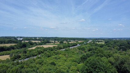 Fototapeta na wymiar Aerial view of woodland and A10 in Hoddesdon