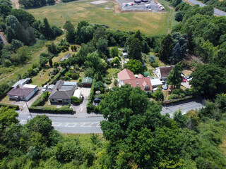 Fototapeta na wymiar Aerial view of countryside houses in Hertfordhsire