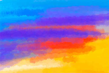 The sky at sunset, watercolor background, painting with strokes, red, blue and yellow tones, background for a banner