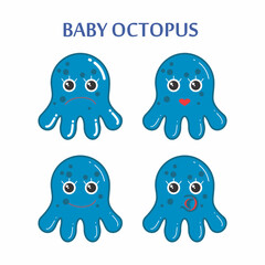 set of funny cartoon octopus vector logo