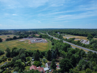 Aerial view of, countryside, industrial and motorway in Hoddesdon