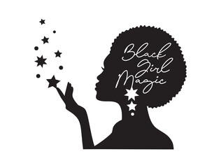 Afro American woman. African girl simple drawing. Isolated on white. Side profile. Black girl magic. Vector illustration.