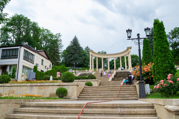 Cascade staircase with rotunda and plants in the city of Kislovodsk, Russia