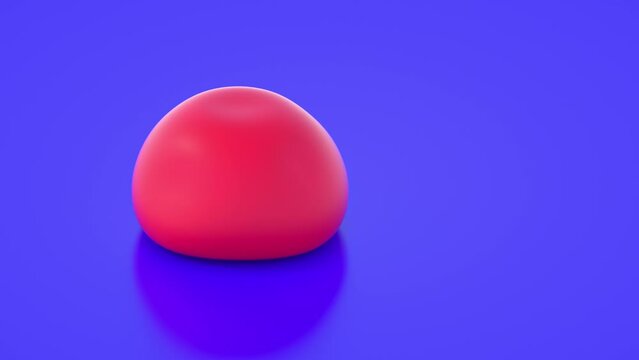 3d animation of a red ball on blue background. Soft objects physics simulation.