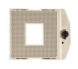 socket for a laptop processor, close-up, on a white background