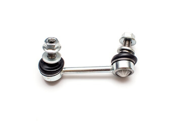 Obraz premium Suspension stabilizer bar car spare part. Thrust of two spherical joints isolated on a white background.