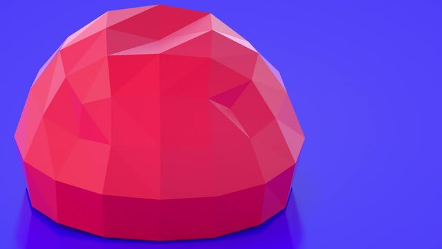 3d animation of a red ball on blue background. Soft objects physics simulation.