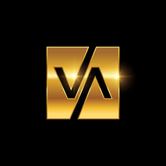 Golden VA Monogram Initial Logo Sign