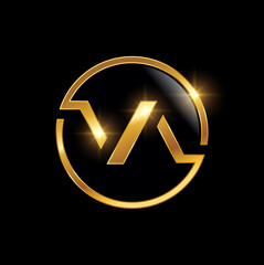 Golden VA Monogram Initial Logo Sign
