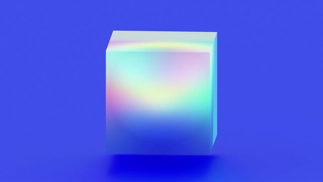 Three-dimensional futuristic visuals. Animated color gradient. 3d cube rotation on solid background.