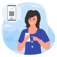 Covid People Scan QR code Cashless Payment Digital