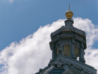 View of an Art Pavilion tower at King Tomislav Square with the cloudy sky in the background, Zagreb, Croatia