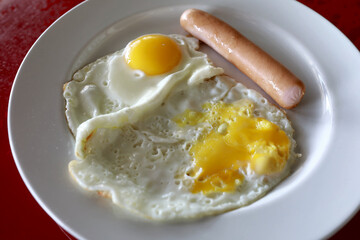 Plate with fried eggs and sausage