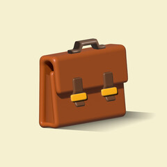 briefcase 3d icon. brown portfolio 3d illustration.