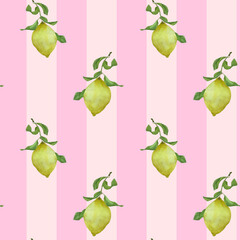 	
Watercolor hand drawn vector pattern, background, wallpaper, seamless with yellow lemons and leaves