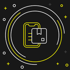 Line Document tracking marker system icon isolated on black background. Parcel tracking. Colorful outline concept. Vector