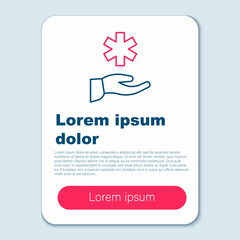 Line Cross hospital medical icon isolated on grey background. First aid. Diagnostics symbol. Medicine and pharmacy sign. Colorful outline concept. Vector