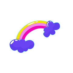 Retro aesthetic y2k, psychedelic acid trippy rainbow with cloud. 70s, 80s, 90s cartoon style. Set element smile emoji. Creative vector illustration. Funny cartoon character. Pop art aesthetic y2k