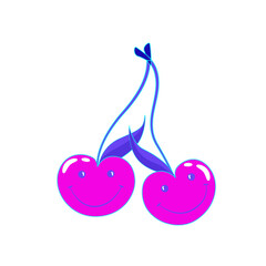 Retro aesthetic y2k, psychedelic acid trippy cherry. 70s, 80s, 90s cartoon style. Set element smile emoji. Creative vector illustration. Funny cartoon character. Pop art aesthetic y2k