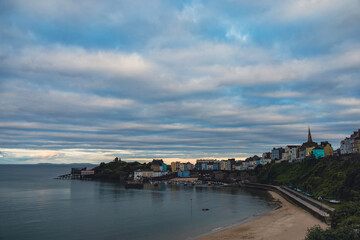 panorama of tenby at sunset