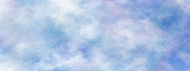 Bright and shinny cloudy sky blue watercolor background, Grunge style blue background with white clouds for any wallpaper and decoration and design.