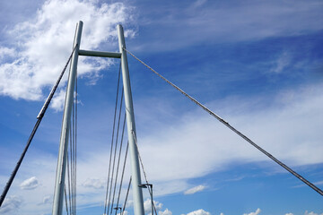 Modern cable-stayed bridge, sky with clouds