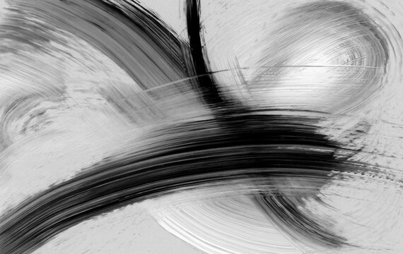 Art Watercolor and Acrylic smear brushstroke wave curve blot. Abstract texture zigzag black and whitecolor stain painting horizontal background.