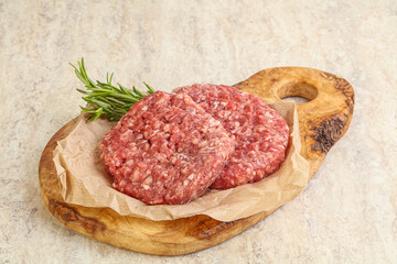 Raw beef burger cutlet for grill