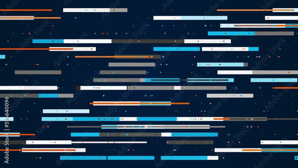 Poster horizontal, parallel graphic lines moving from side to side on a dark blue background. motion. rando