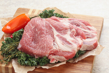 Raw pork neck for cooking