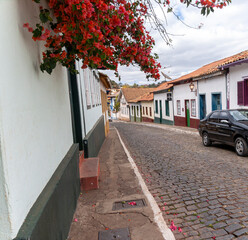 Diverse urban scenes. Colorful old houses on cobblestone streets in the historic town of Sabará.