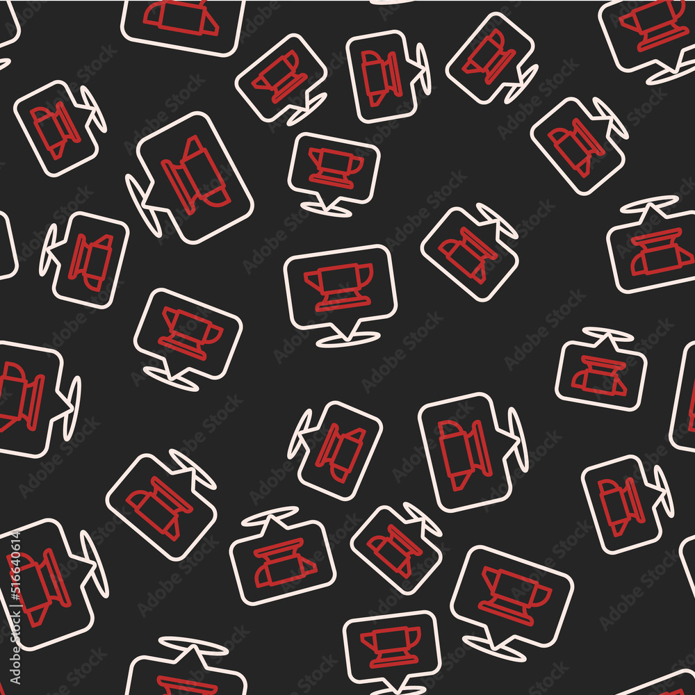 Poster line blacksmith anvil tool icon isolated seamless pattern on black background. metal forging. forge 