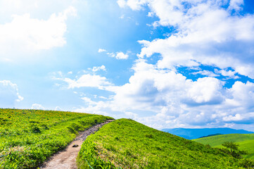 車山高原の遊歩道と夏空