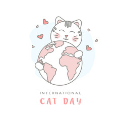 International Cat Day with a cat hugging the globe