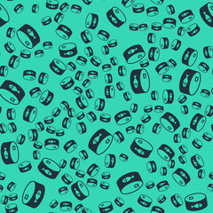 Black Canned fish icon isolated seamless pattern on green background. Vector