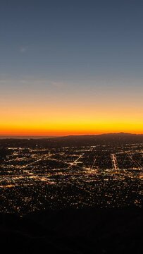 Los Angeles sunset to night mountain view vertical time lapse in Southern California.