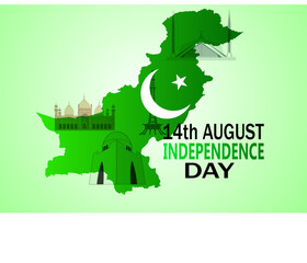 14th August Pakistan Independence Day with famous landmarks of Pakistan