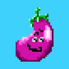 vector clip art of eggplant cartoon character in pixel style