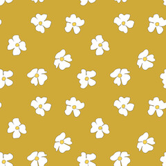 Seamless floral pattern based on traditional folk art ornaments. Colorful flowers on color background. Scandinavian style. Sweden nordic style. Vector illustration. Simple minimalistic pattern