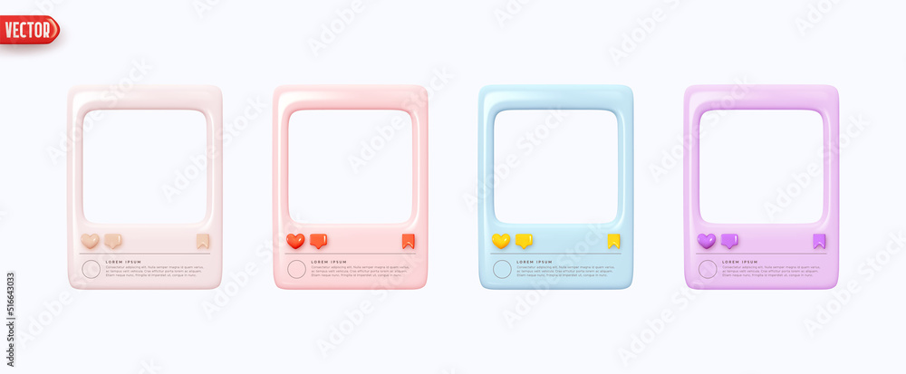 Poster social media clean empty post template. set colorful frame border of social networks. realistic 3d d