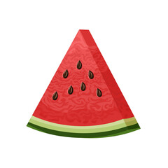 3D Watermelon slice with seeds cartoon vector illustration. Isolated watermelon triangle slice on white background. Fruit. Summer